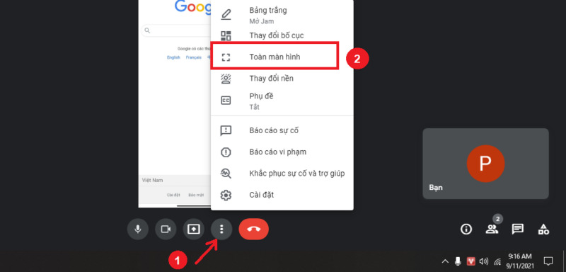 Cách mở full màn hình google meet trên điện thoại và máy tính
