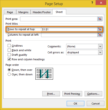 Cách lặp lại tiêu đề trong Excel khi in