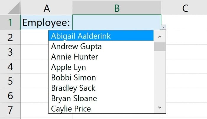 create dropdown list in excel