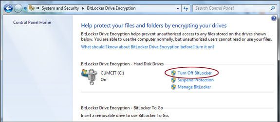 cách tắt BitLocker win 7