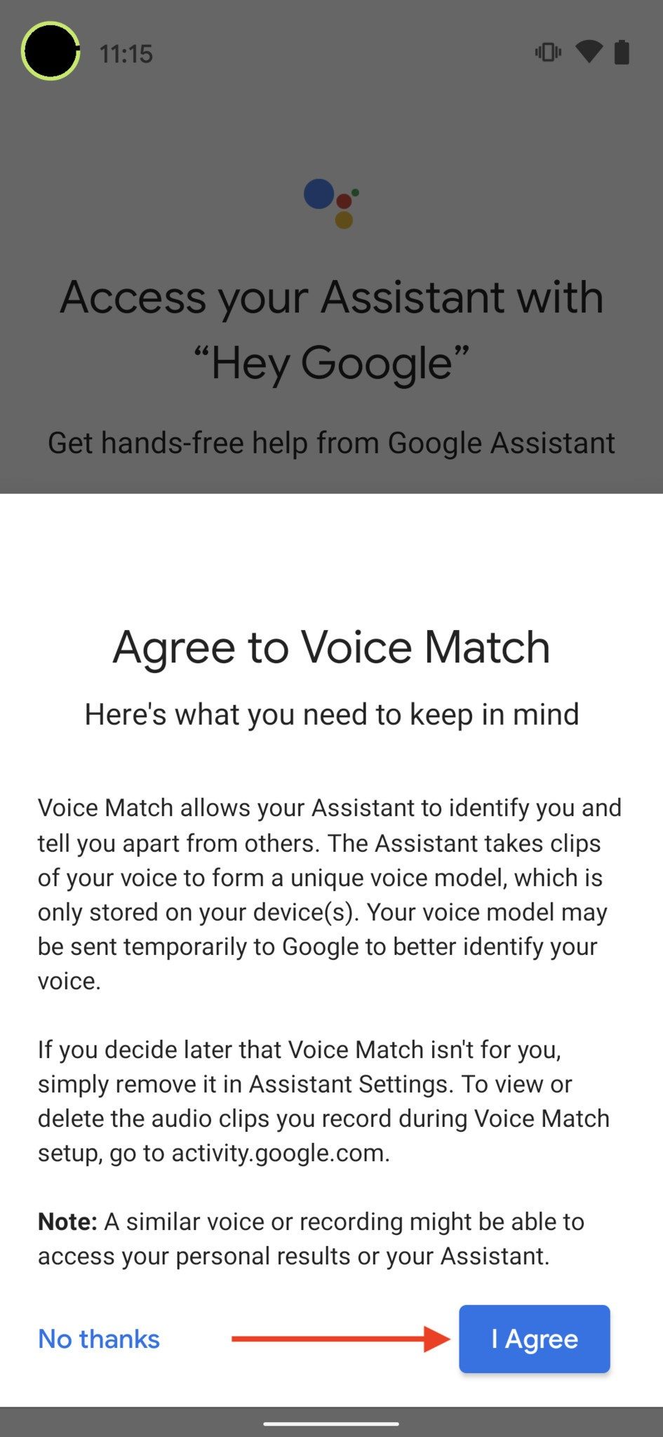Bật tính năng Voice Match của Google Assistant