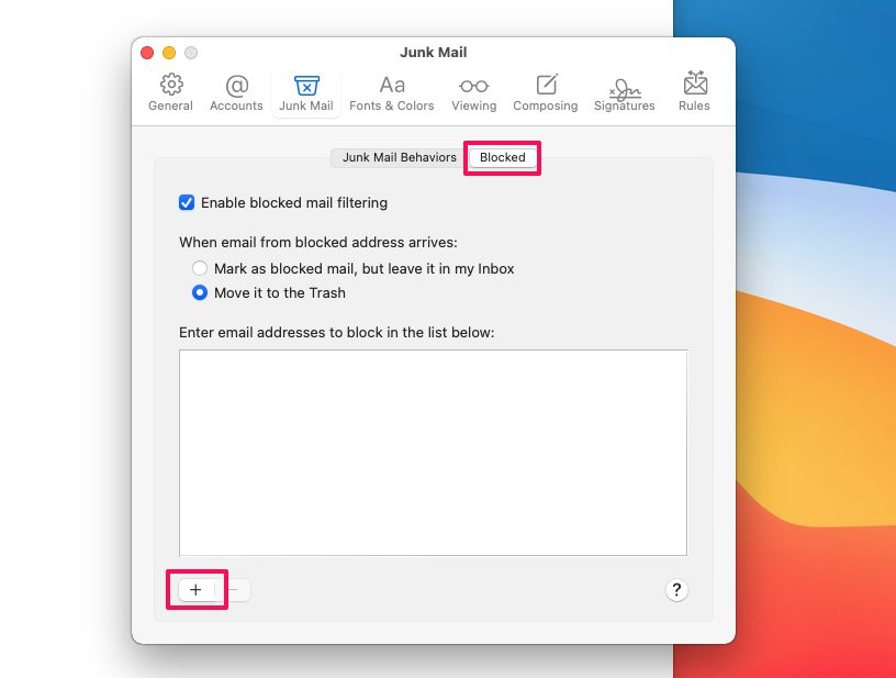 chặn và bỏ chặn email cho Macbook