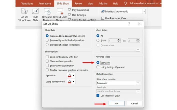 Cách tắt slide tự chạy trong PowerPoint 2010