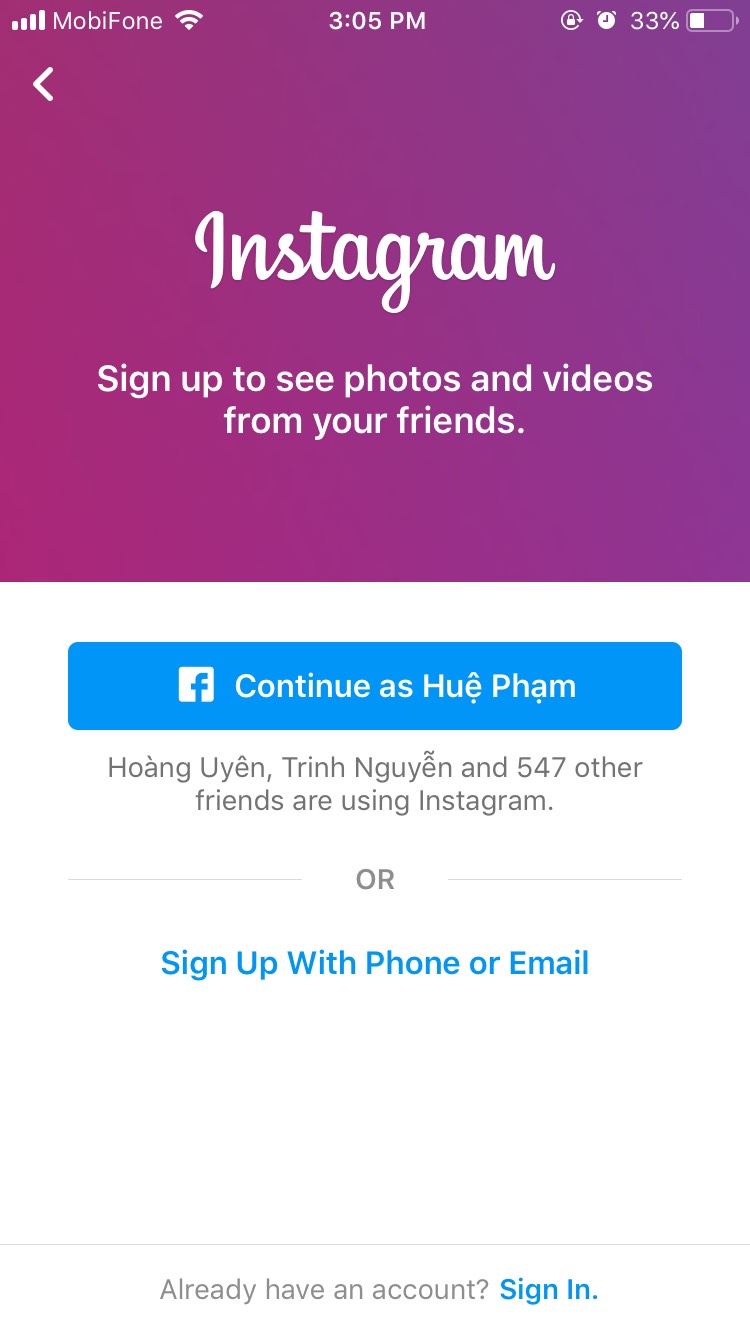 Registering Instagram with Facebook is both quick and convenient
