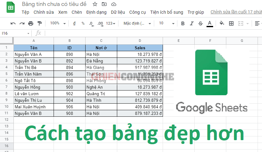 cach tao bang trong google sheet 000