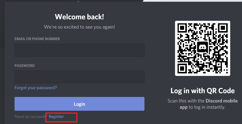 Instructions on how to register Discord