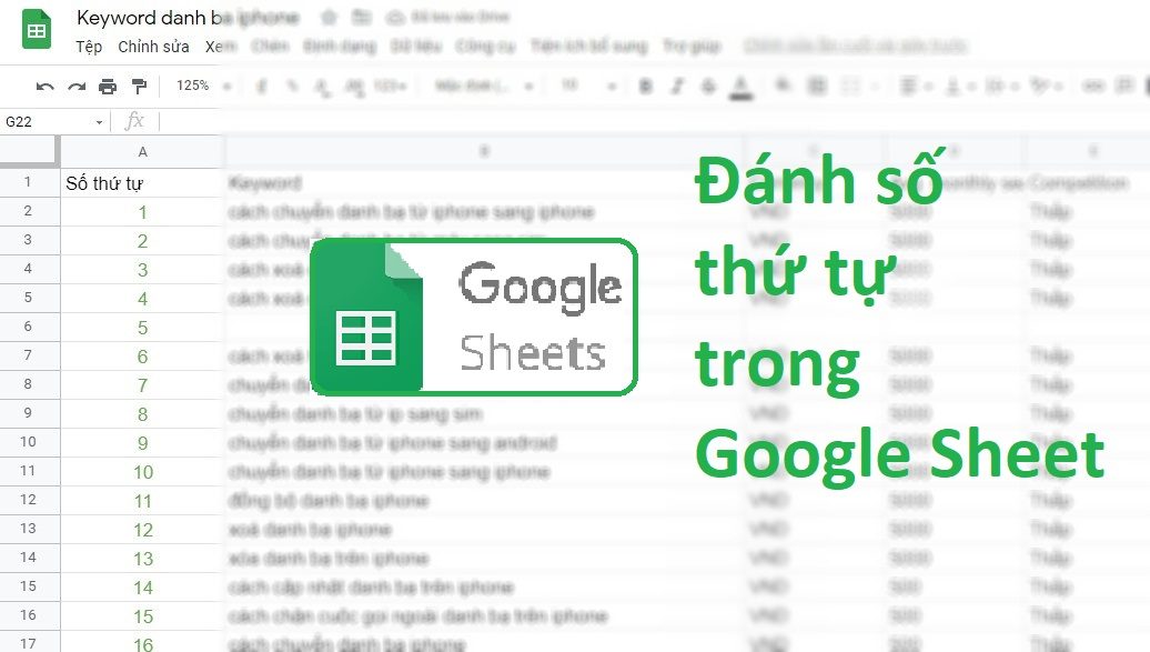 Tạo thứ tự trong google sheets