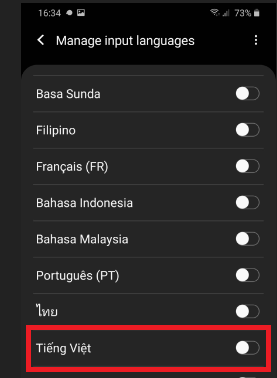 Add Vietnamese keyboard for Android from Settings