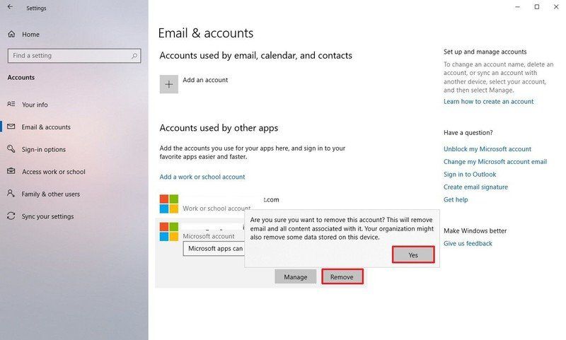 xóa tài khoản Microsoft trên Win 10