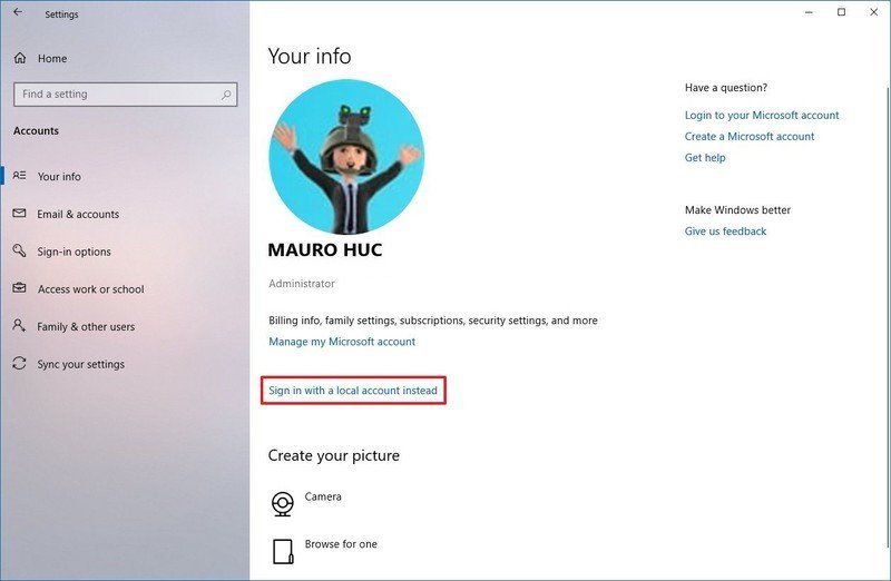 xóa tài khoản Microsoft trên Win 10