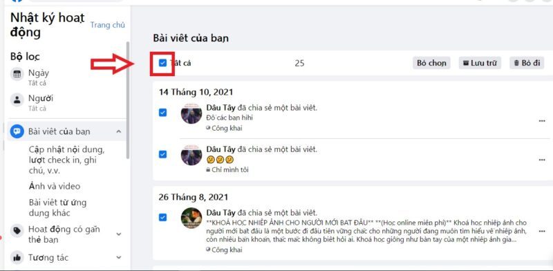 cách ẩn tất cả bài viết trên facebook