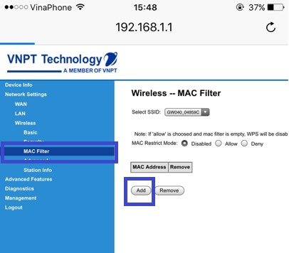 cách chặn người dùng WiFi VNPT