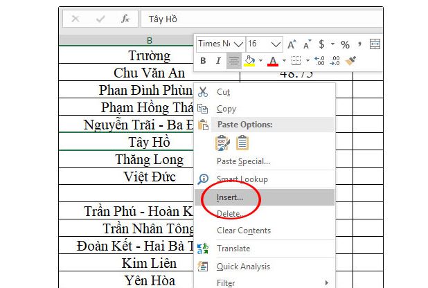 cách thêm dòng trong Excel