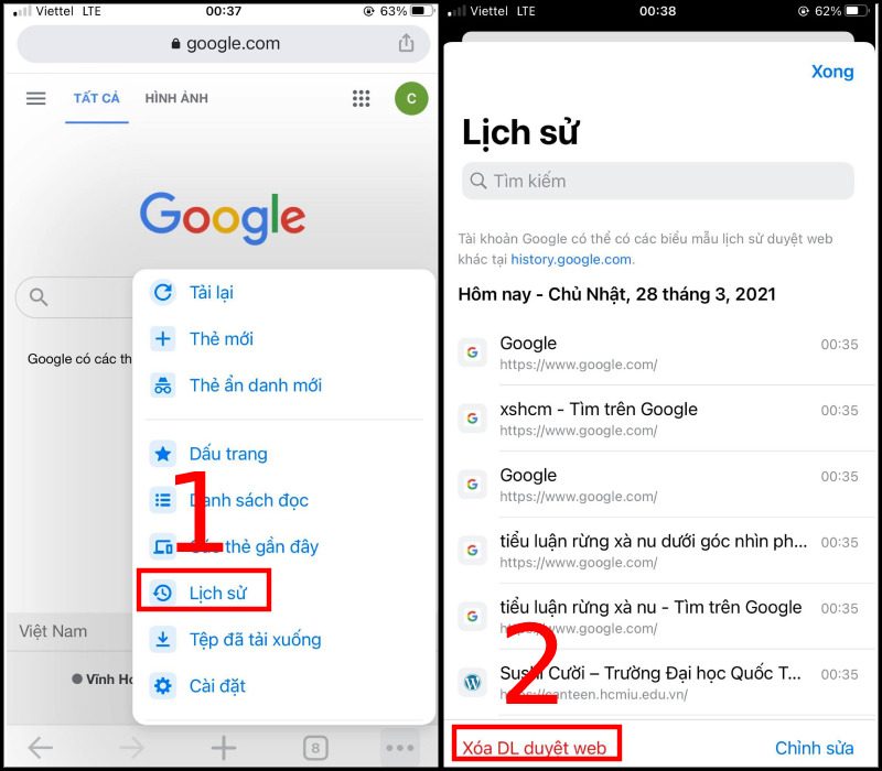 Cách xóa lịch sử tìm kiếm Google trên iPhone