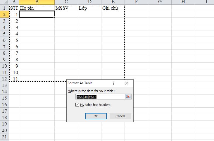 Cách để Tạo một bảng trong Excel