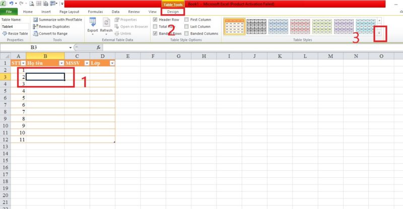 cách tạo bảng trong Excel