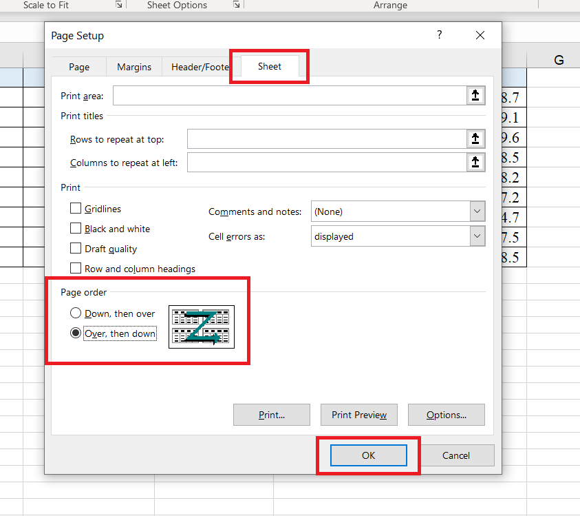 page numbering in Excel