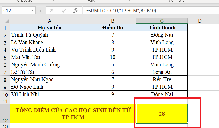 hàm SUMIF trong Excel