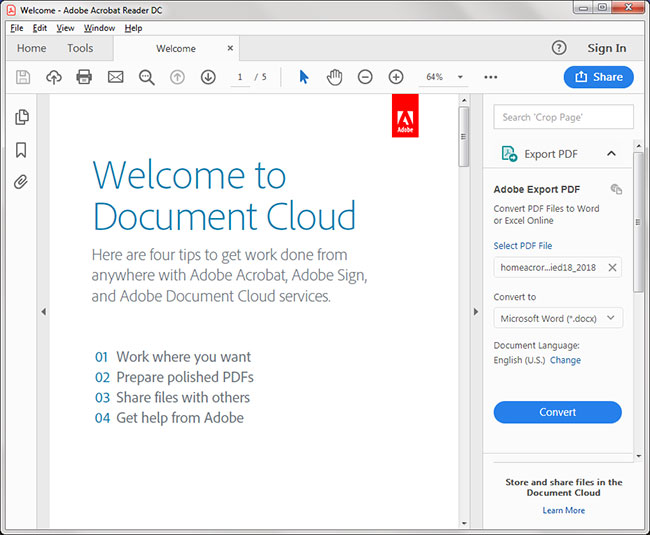 phần mềm chuyển PDF sang Word - Adobe Acrobat