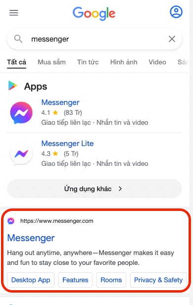 cách đăng nhập messenger trên google Chrome
