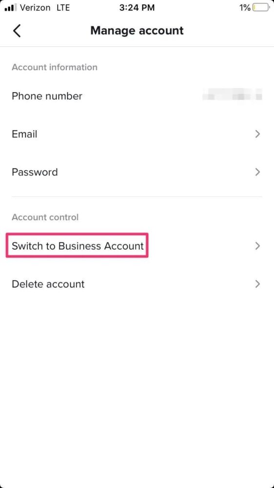 Change TikTok account from personal to business account