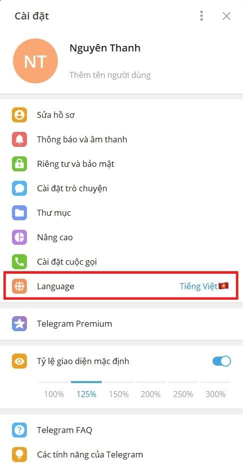 Cách cài ngôn ngữ khác trên Telegram
