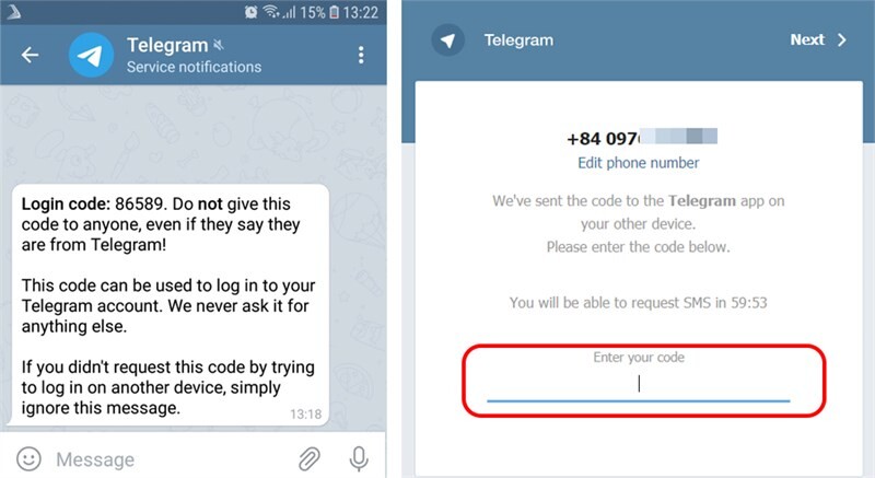 Cách lấy mã code Telegram để đăng nhập