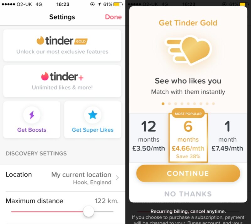 TInder Gold là một dạng In-app Purchases