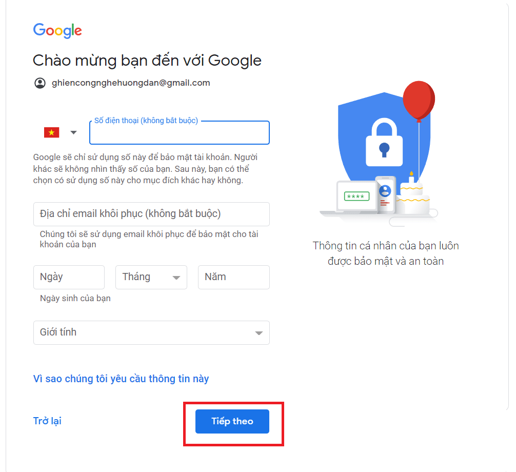 Cách tạo Gmail không cần số điện thoại