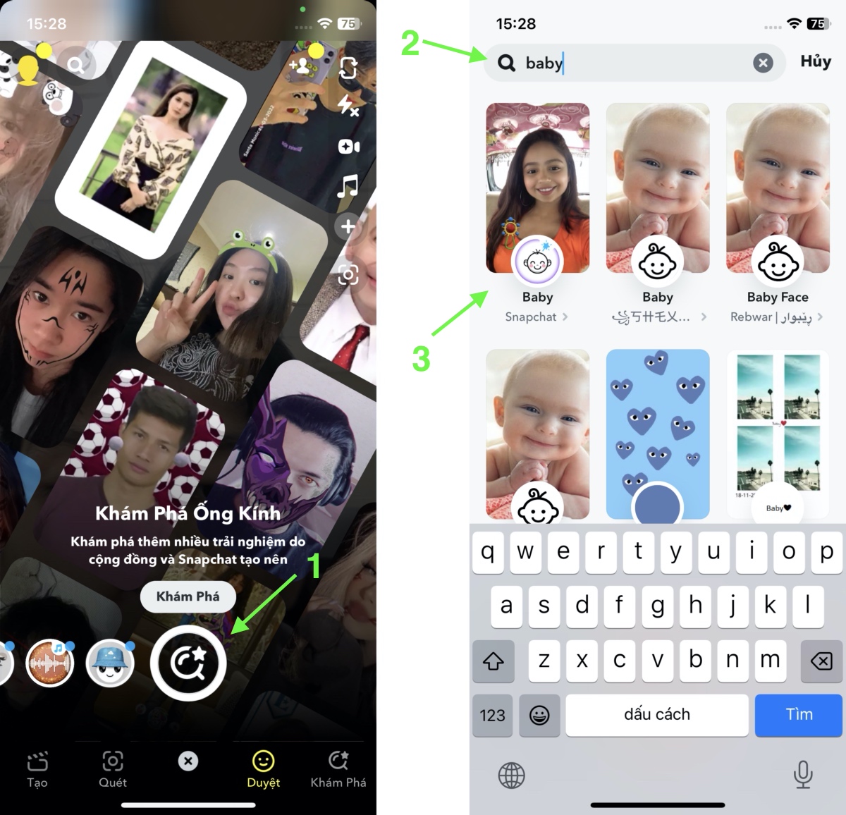 Cách dùng filter em bé trên Snapchat