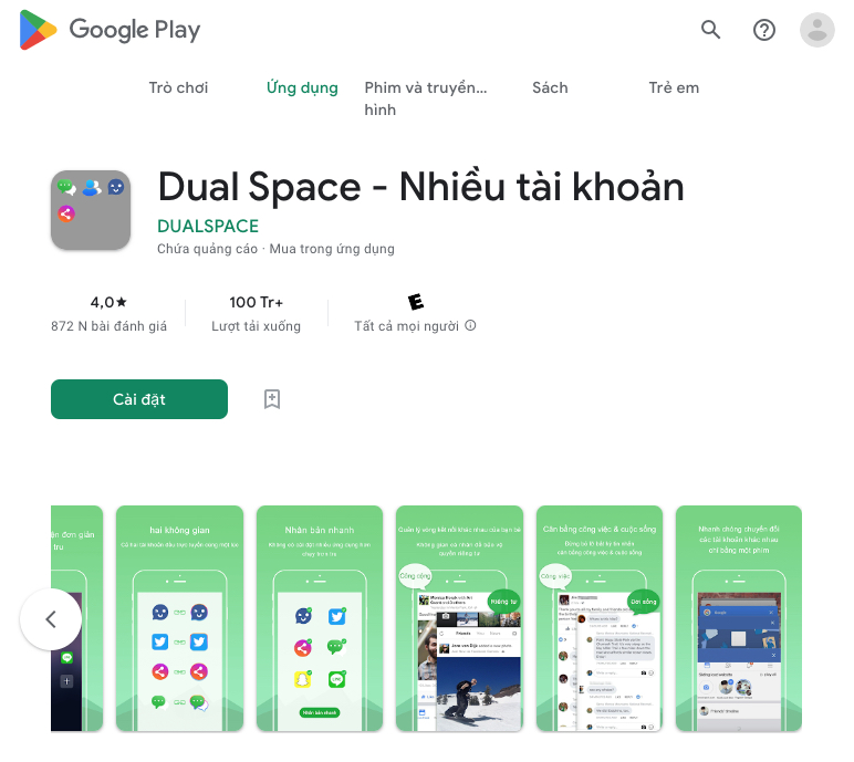 Dual Space - app hỗ trợ chơi game nhiều tài khoản