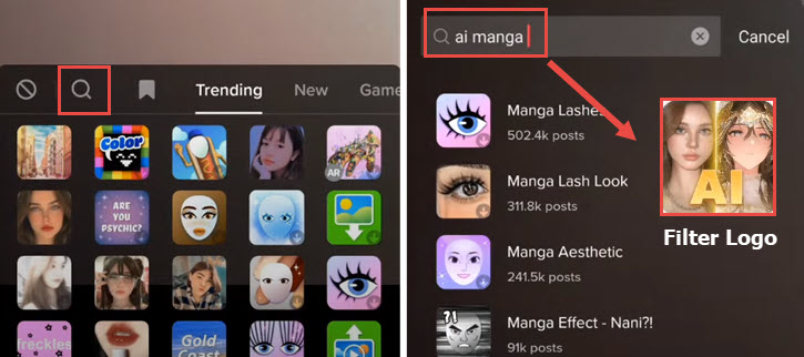Cách lấy Filter AI Manga trên TikTok nếu không tìm thấy