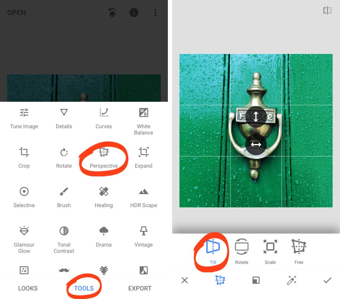 How to use Perspective in Snapseed