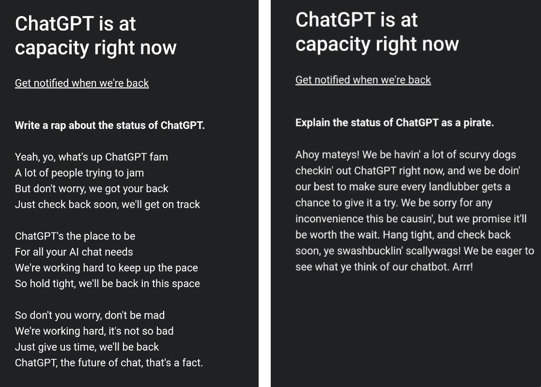 chatgpt is at capacity right now nghĩa là gì?