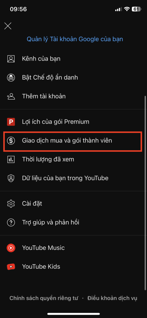 Cách hủy đăng ký YouTube Premium trên điện thoại