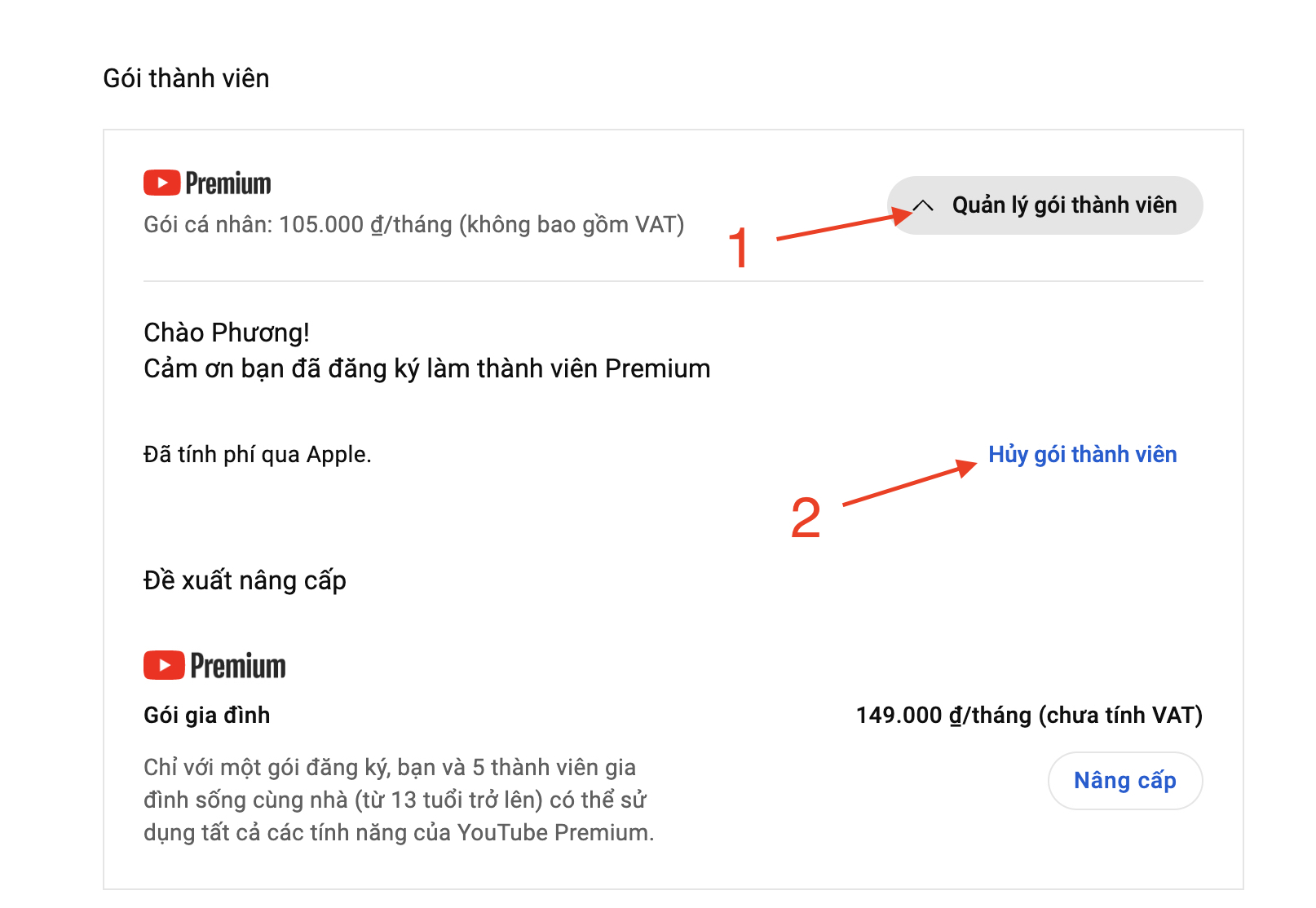Cách hủy đăng ký YouTube Premium trên máy tính