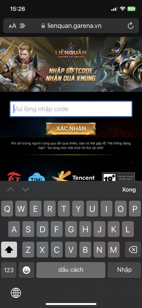 Cách nhập code Liên Quân trên iOS