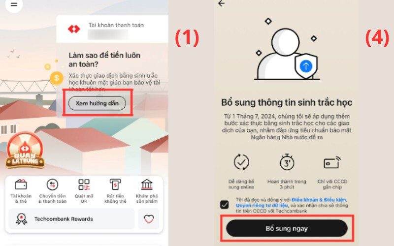 Cập nhật sinh trắc học Techcombank