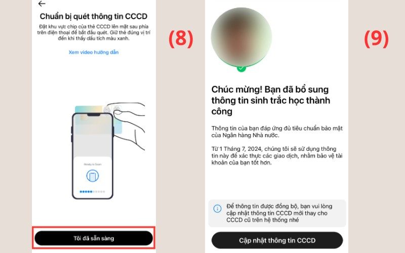 Cập nhật sinh trắc học Techcombank