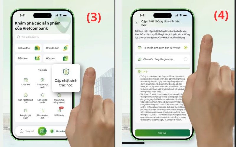 Cập nhật sinh trắc học Vietcombank
