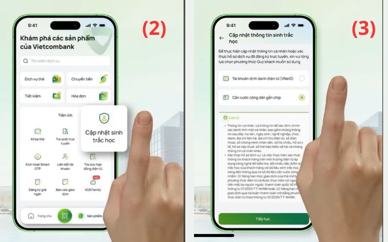 Cập nhật sinh trắc học Vietcombank