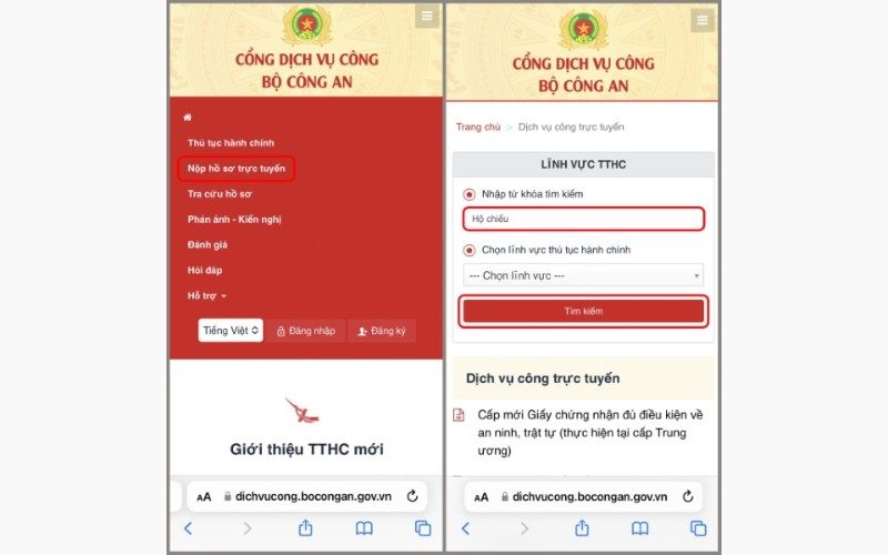 ứng dụng làm hộ chiếu online trên cổng Dịch vụ công Quốc gia
