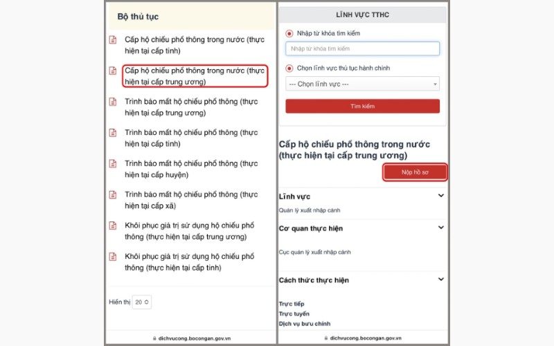 ứng dụng làm hộ chiếu online trên cổng Dịch vụ công Quốc gia