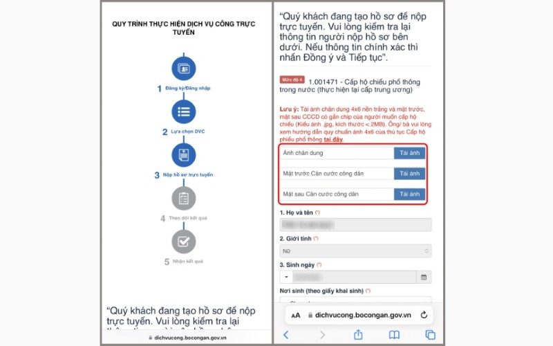 ứng dụng làm hộ chiếu online trên cổng Dịch vụ công Quốc gia
